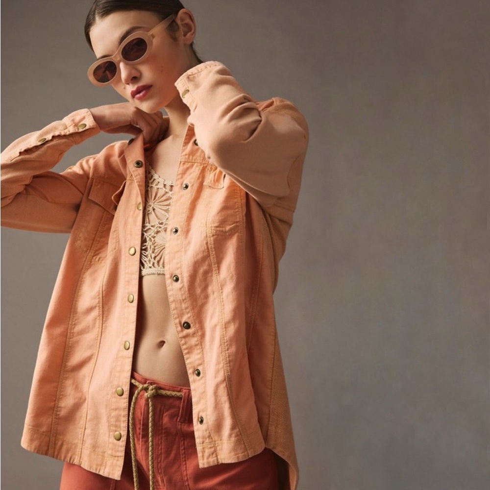 Pilcro by Anthropologie Utility Snap Front Shirt Jacket in Peach